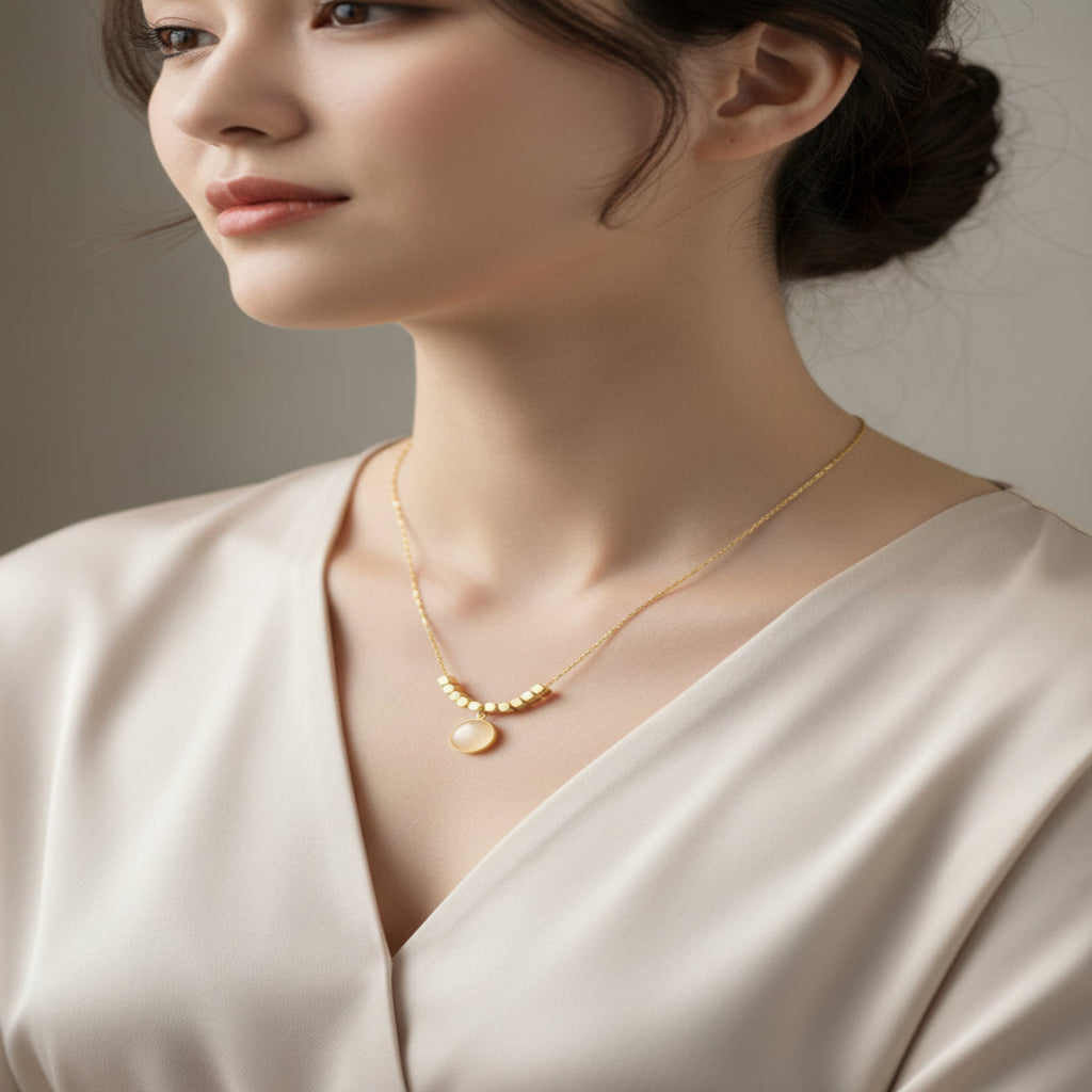 Cube Bead Pendant Necklace-JN1006