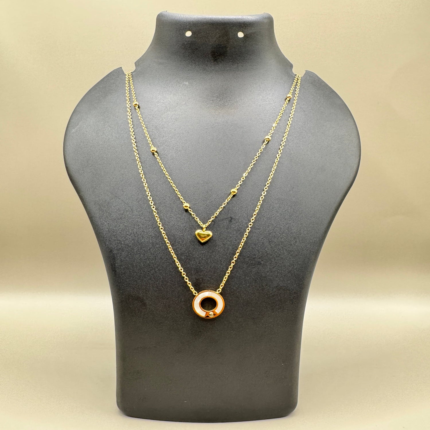 Circle With Heart Layered Pendant Necklace