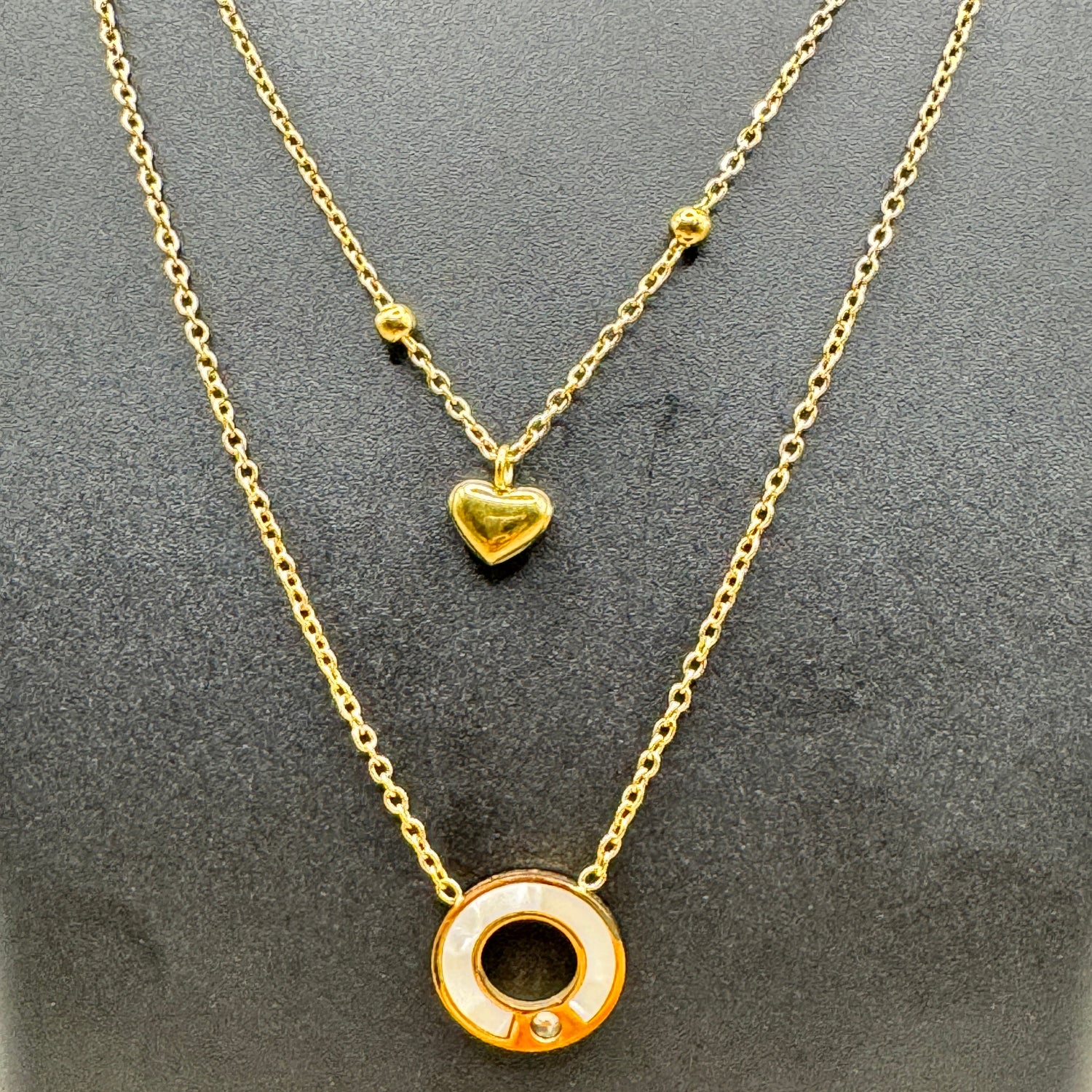 Circle With Heart Layered Pendant Necklace