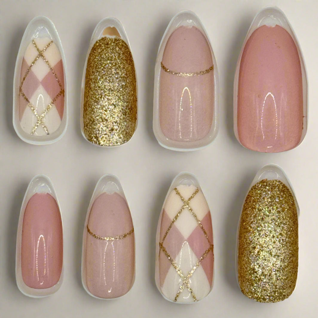 Argyle and Glitter Nails-AC1043