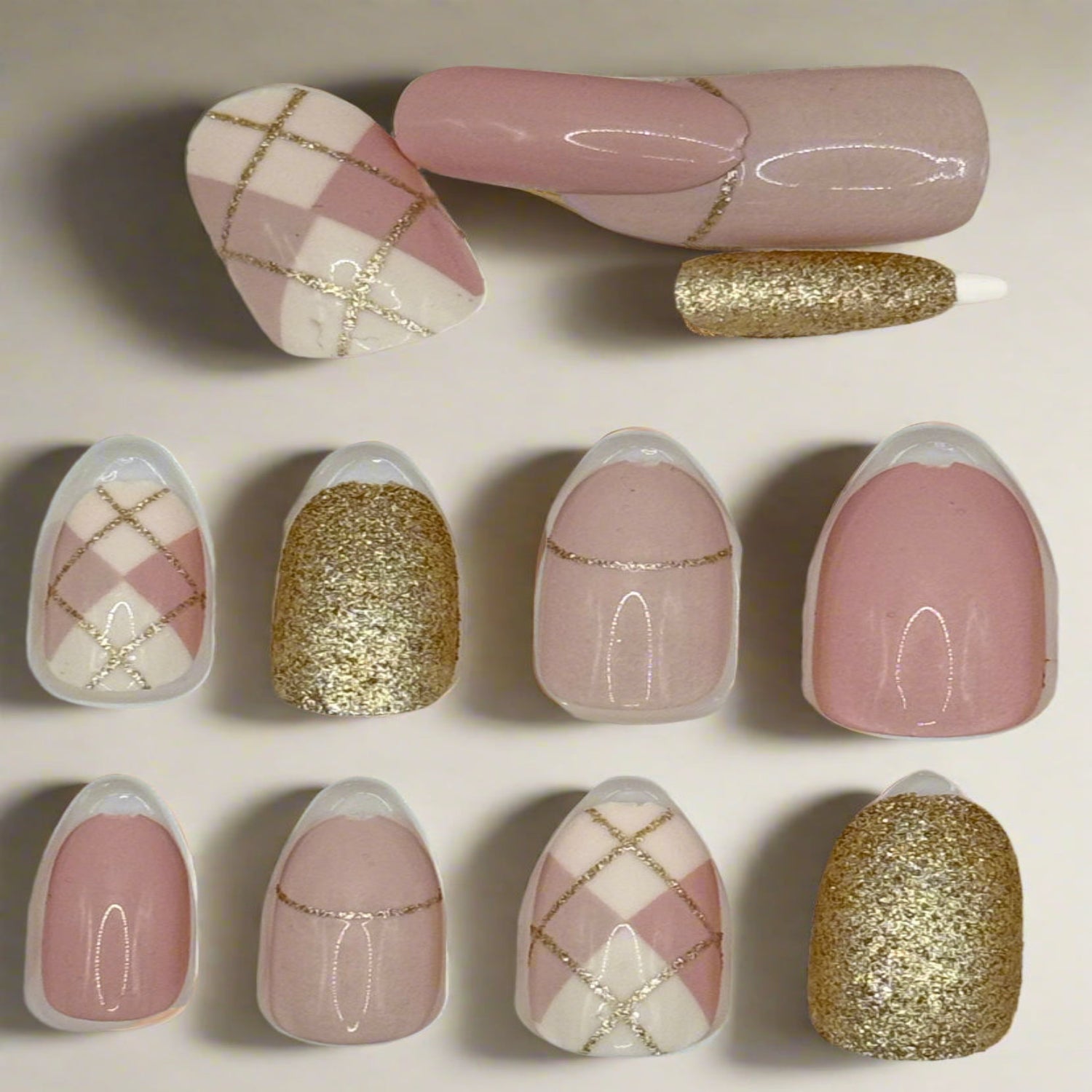 Argyle and Glitter Nails